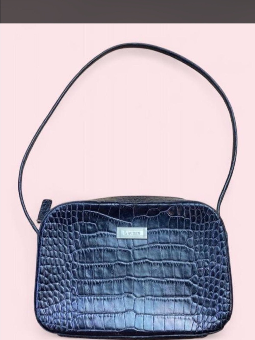 Lauren Ralph Lauren Navy Croc-Embossed Mini Shoulder Bag